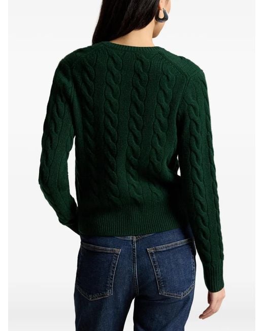 Polo Ralph Lauren Green Pony-Embroidered Cable-Knit Cardigan