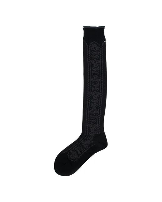 Antipast Black Floral-Pattern Knit Socks