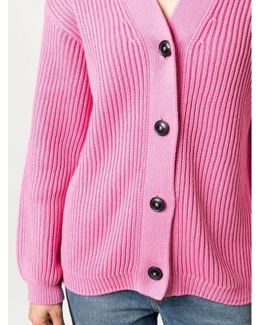 VETEMENTS crystal-buttons ribbed-knit cardigan - Pink