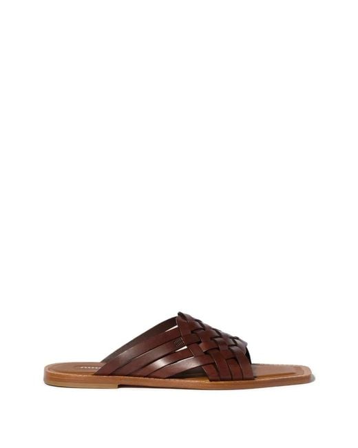 Miu Miu Brown Leather Flat Sandals