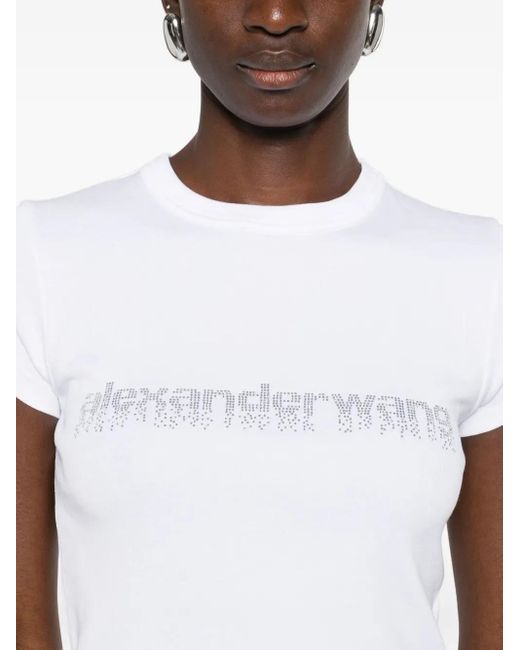 Alexander Wang White Crystal Hotfix Logo Cotton Baby T-Shirt Clothing