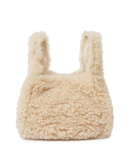 Stella McCartney Natural Stella Logo Faux-Shearling Tote Bag
