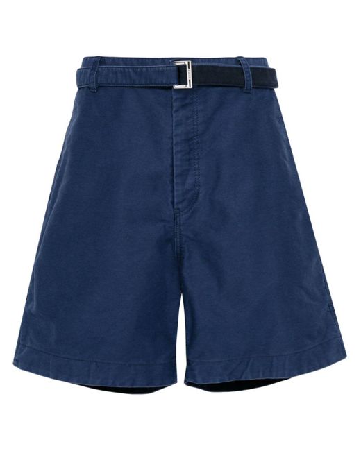 Sacai Blue Belted Cotton Wide-leg Shorts for men
