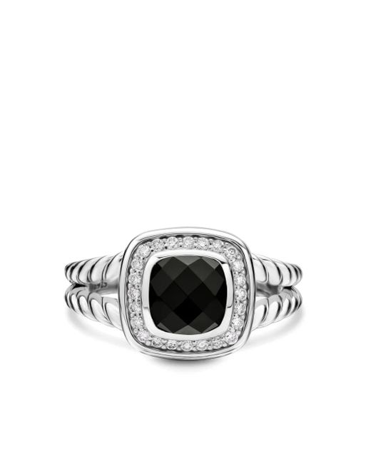 David Yurman White Sterling Petite Albion Onyx And Diamond Ring (7Mm)