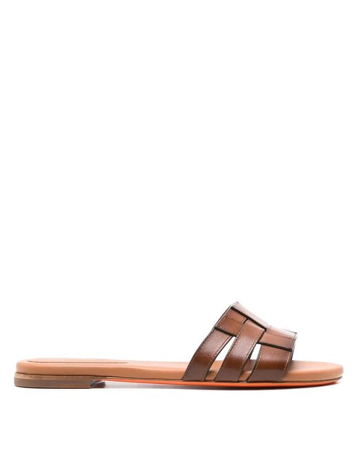 Santoni Brown Open-Toe Flat Slides