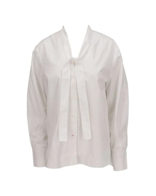 Isaia White Tie-Neck Long-Sleeve Shirt