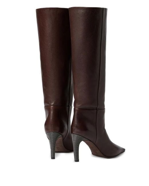 Brunello Cucinelli Brown 80Mm Pointed Heel Leather Boots