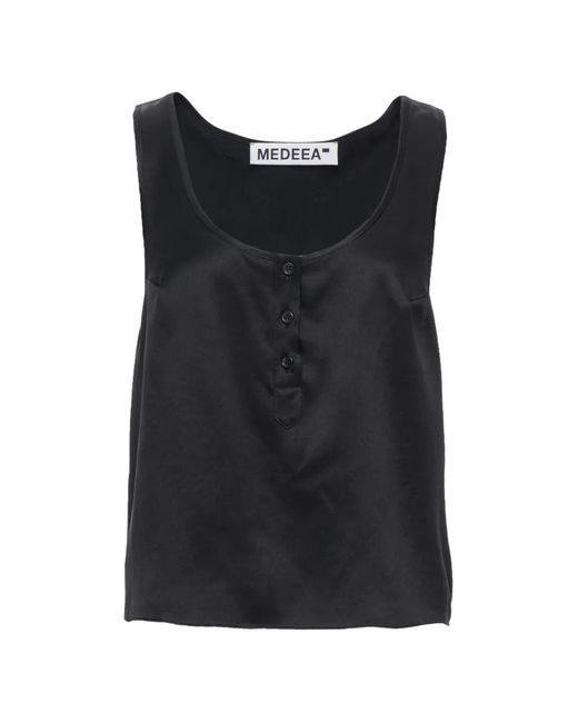 MEDEA Black Button-Placket Racerback Top