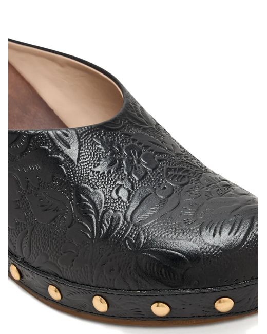 Farm Rio Black Embossed-Print Studded Mules