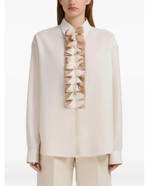 Marni Natural Blouse With Ivory Ruffles