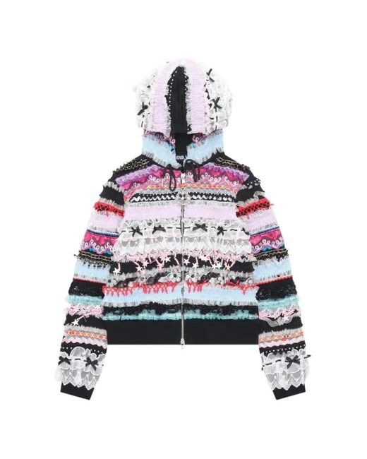 Chopova Lowena White Ruffled Lace-Trimmed Hoodie