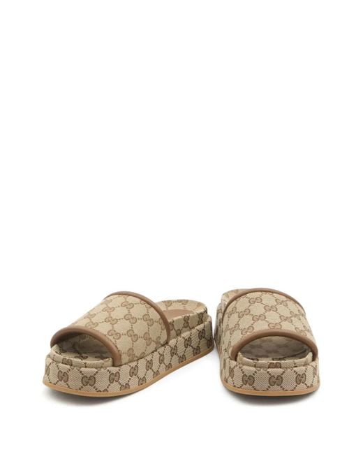 Gucci Brown Gg Canvas & Leather Platform Slide