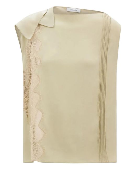 Ferragamo Natural Top With Lace Inserts