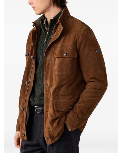 Hackett Brown Multi-Pocket Leather Jacket for men