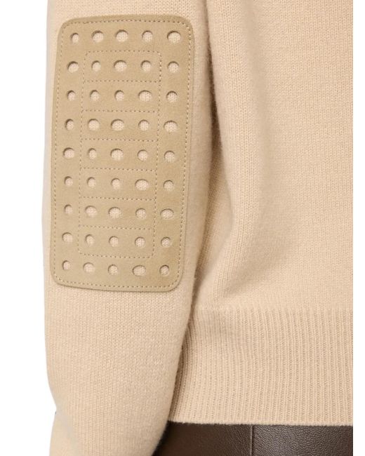 Tod's Natural Leather-Patch V-Neck Sweater