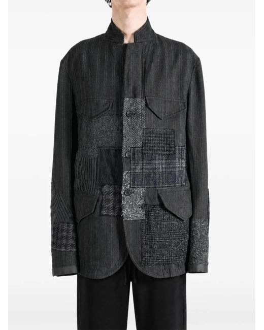 Junya Watanabe Black Patchwork Pinstripe-Pattern Jacket for men