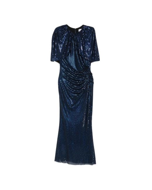Self-Portrait Blue Rhinestone-Embellished Cape-Sleeve Midi Dress