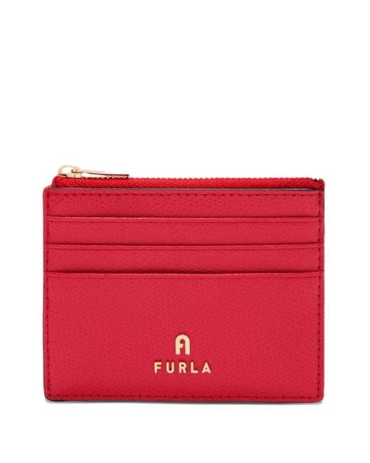 Furla Red Small Camelia Zip-Top Card Holder