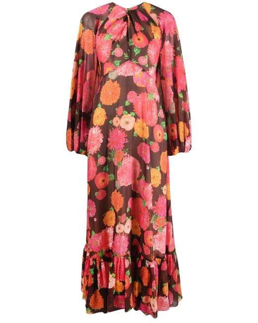 LaDoubleJ Red Eve Floral-Print Chiffon Dress
