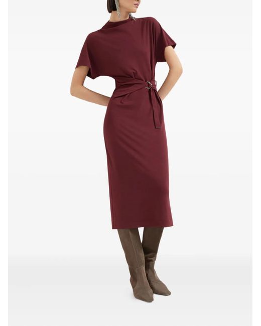 Abito Midi Con Cintura di Brunello Cucinelli in Red