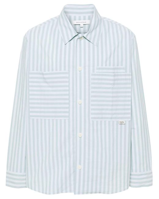 Maison Kitsuné Blue Striped Cotton Shirt for men