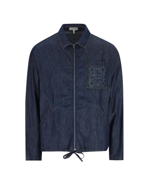 Loewe Blue Logo-Patch Drawstring Denim Jacket for men