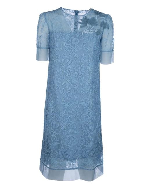 Ermanno Scervino Blue Midikleid Mit Blumenstickerei