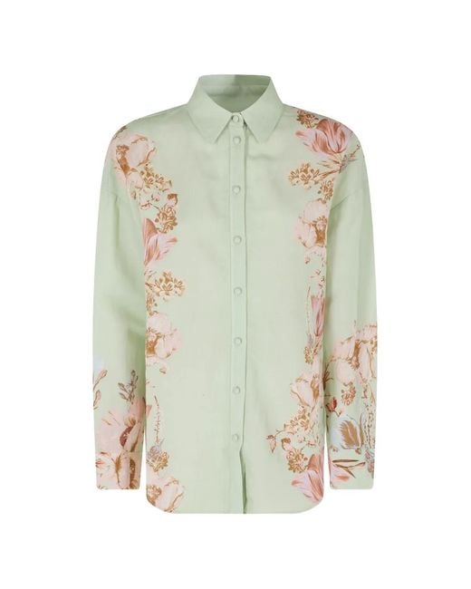 Hemant & Nandita Green Floral-Print Long-Sleeve Shirt