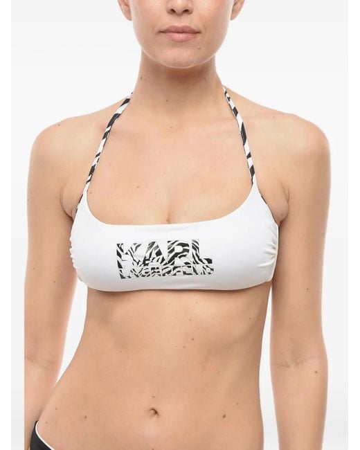 Karl Lagerfeld Blue Logo-Print Bikini Top