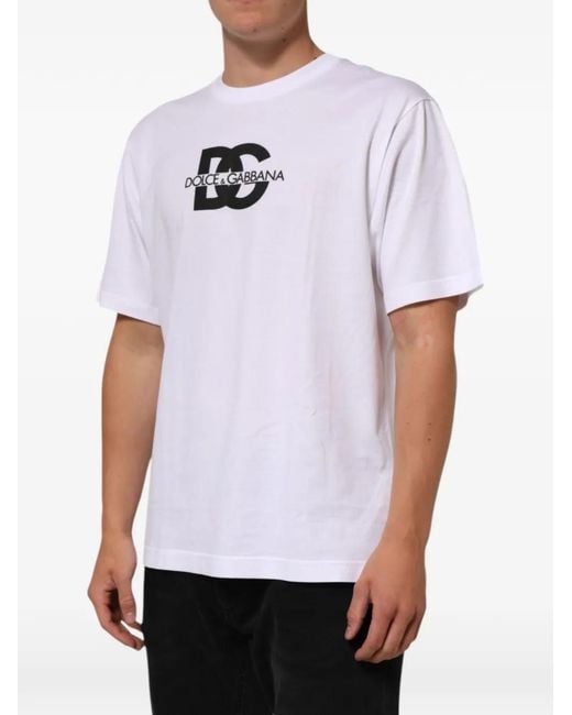 Dolce & Gabbana White Logo-Print Cotton T-Shirt for men