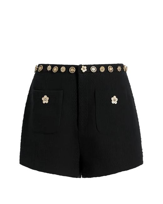 Cinq À Sept Black Ansey Flower-Applique Shorts