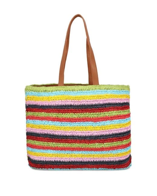Giada Benincasa Striped-Pattern Embroidered Tote Bag