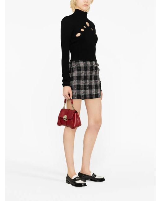 Alessandra Rich Black Checked Wool-Blend Miniskirt