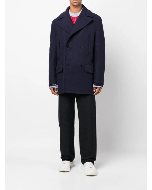 Marni Blue Double-Breasted Wool Coat for men