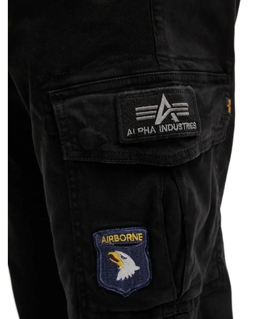 Alpha Industries Black Patch-Detail Cargo Pants for men