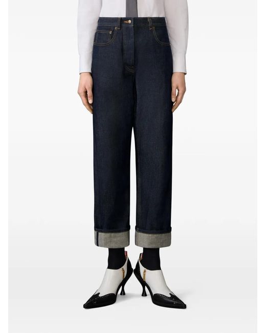Thom Browne Blue Cuffed Jeans With Five Pockets