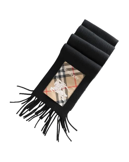 Burberry Black Ekd-Appliqué Fringed Scarf