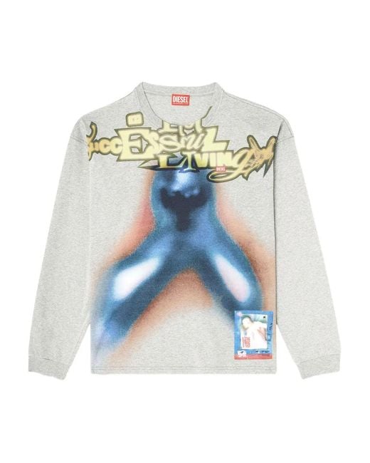DIESEL Blue Graphic-Print Long-Sleeve T-Shirt for men