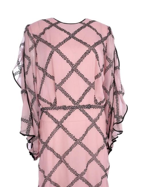 Costarellos Pink Glitter-Trimmed Silk Gown