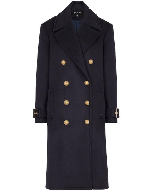 Balmain Blue Oversize-Mantel mit zweireihiger Knöpfung