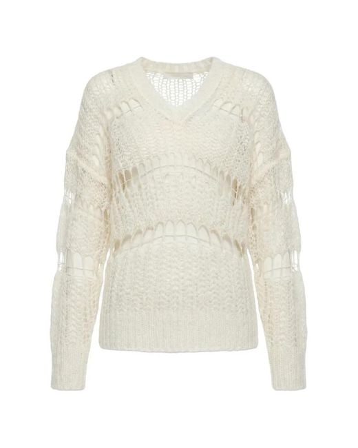 Fabiana Filippi White V-Neck Open Knit Sweater