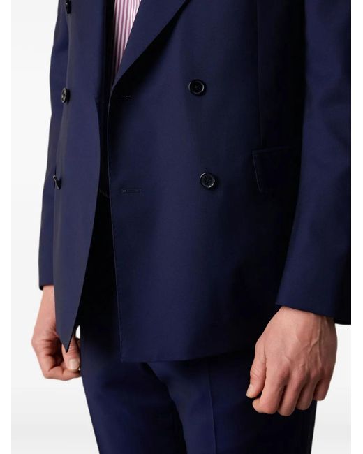 Brooks Brothers Blue Double-Breasted Weave Virgin Wool Suit for men