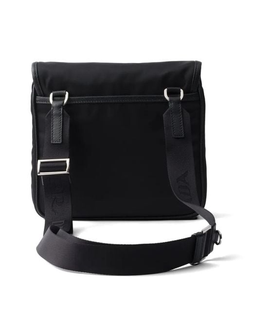 Prada Black Re-Nylon And Leather Messenger Bag for men