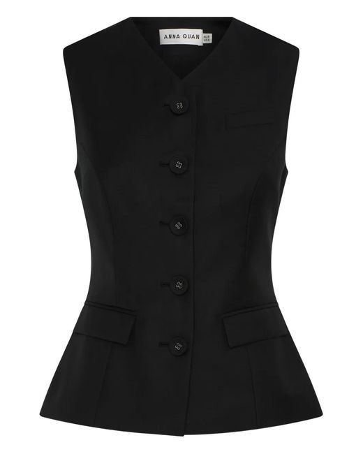 Anna Quan Black Kendall Button V-Neck Top