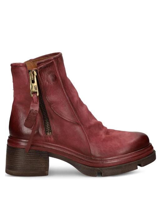 A.s.98 Red Zip Leather Boots