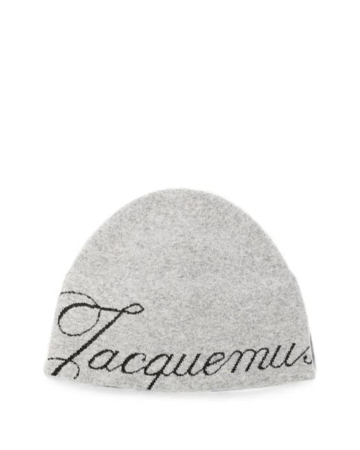 Jacquemus Gray Script-Logo Beanie Hat