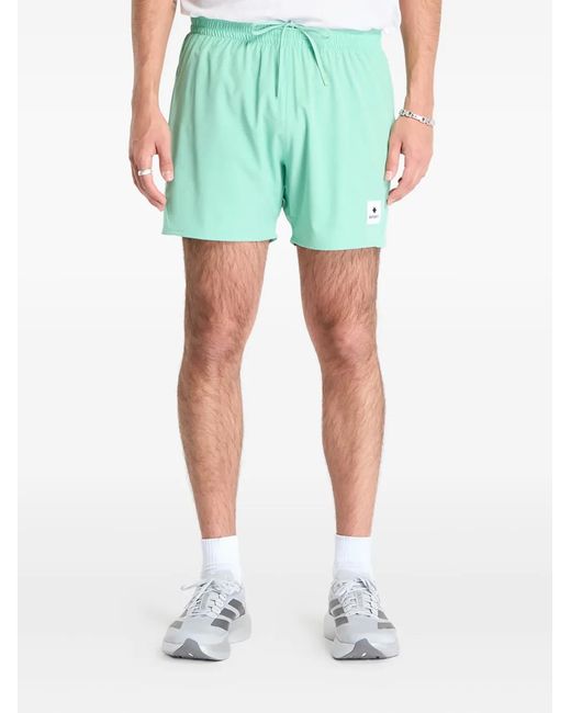 Saysky Green Elasticated-Waistband Mesh-Panel Shorts for men