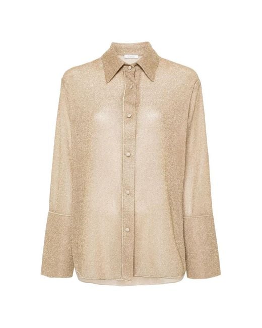 Oseree Natural Metallic-Effect Button-Up Shirt