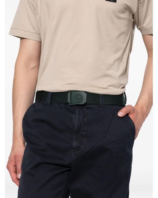 メンズ Stone Island コンパスロゴ バックル ベルト Green