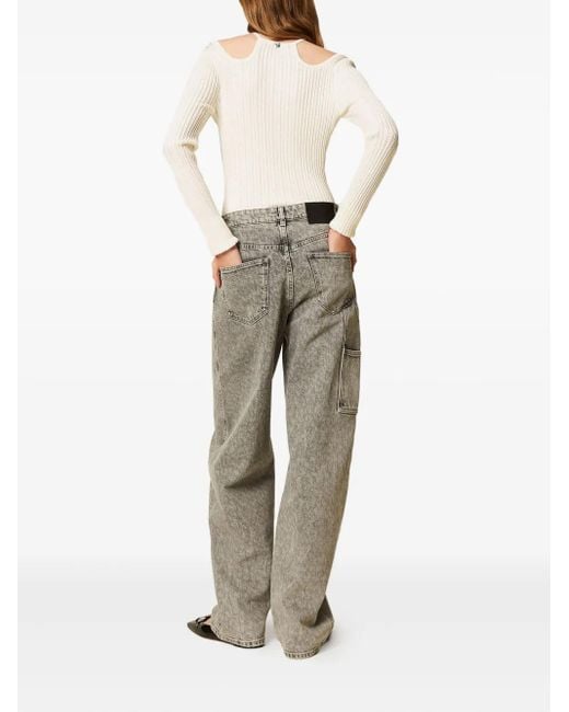 Twinset Gray Utility-Pocket Logo-Patch Jeans